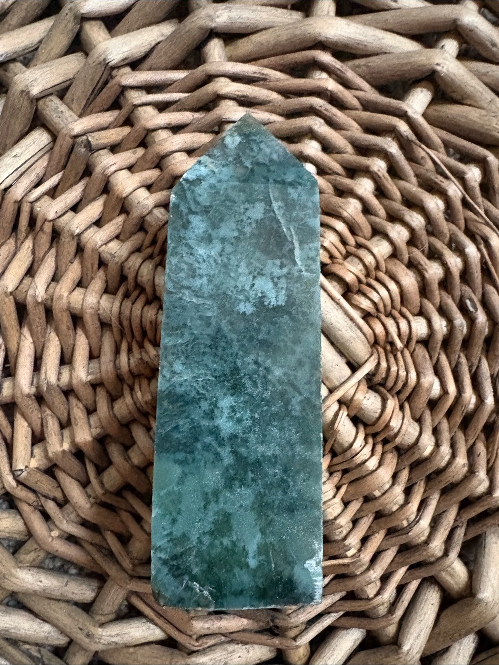 Green Moss Agate Crystal Point Tower